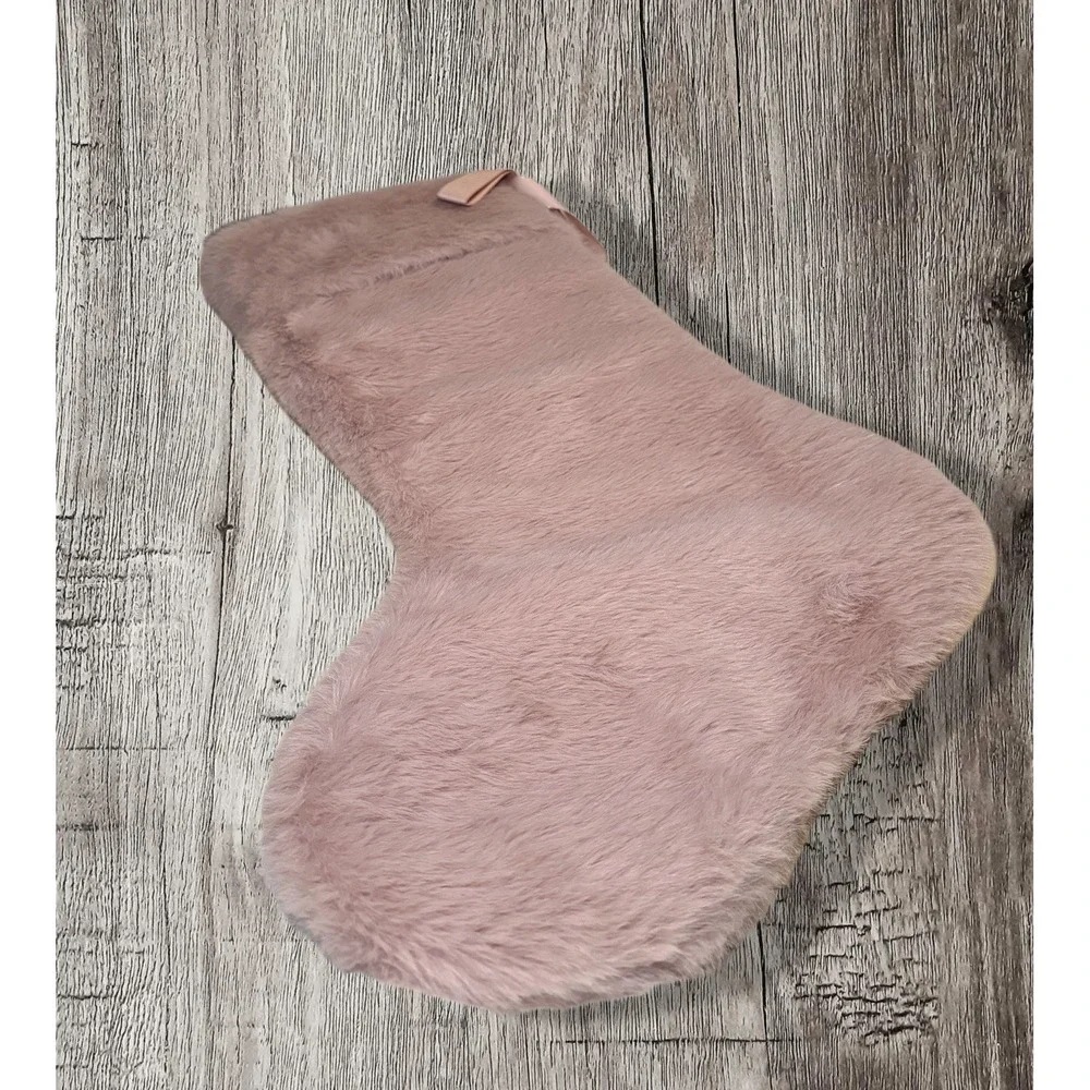 VICTORIA'S SECRET FAUX FUR CHRISTMAS STOCKING BLUSH PINK MAUVE GOLD TRIM NWT